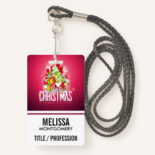 Modern Red Christmas Graphic Illustration ID Badge