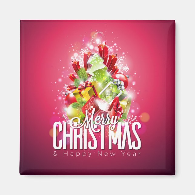 Modern Red Christmas Graphic Illustration Magnet (Front)