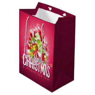 Modern Red Christmas Graphic Illustration Medium Gift Bag