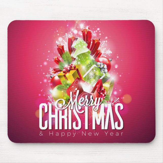 Modern Red Christmas Graphic Illustration Mouse Mat (Front)