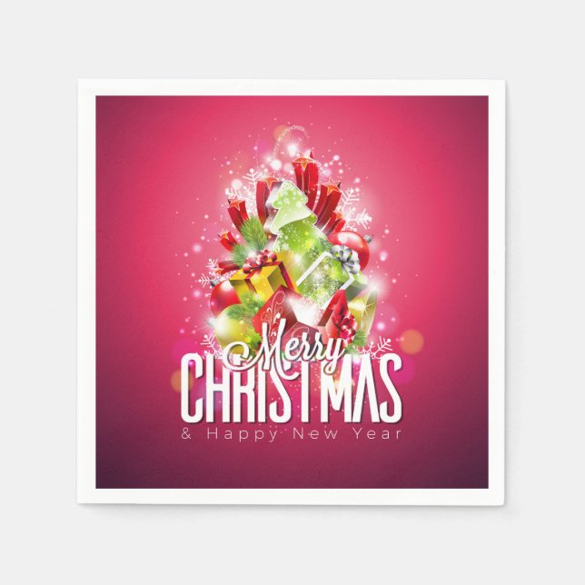 Modern Red Christmas Graphic Illustration Napkin (Front)
