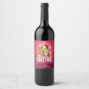 Modern Red Christmas Graphic Illustration Wine Label