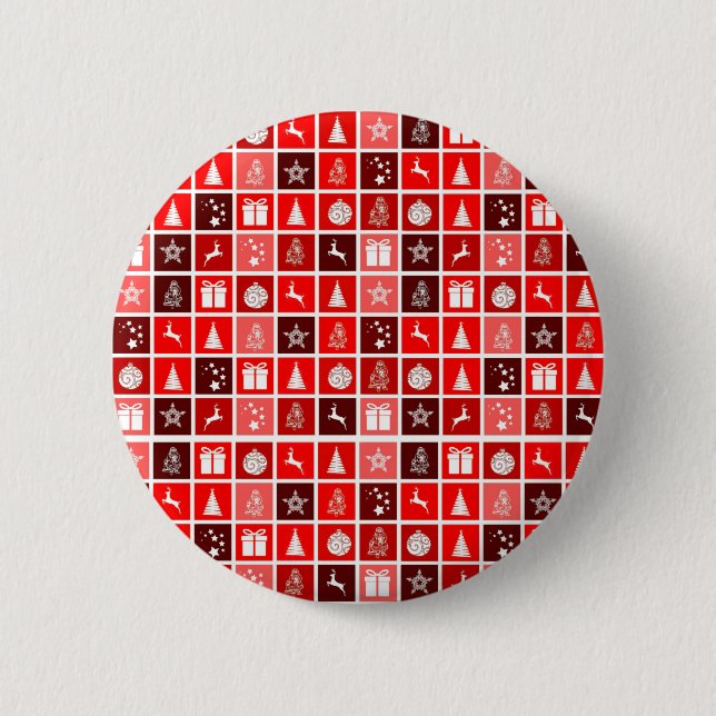 Modern Red Christmas Grid Pattern Minimalist  6 Cm Round Badge (Front)