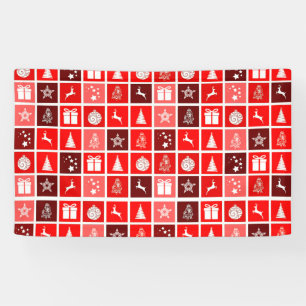 Modern Red Christmas Grid Pattern Minimalist  Banner