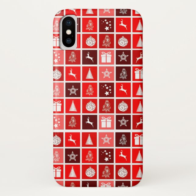 Modern Red Christmas Grid Pattern Minimalist  Case-Mate iPhone Case (Back)