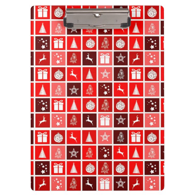 Modern Red Christmas Grid Pattern Minimalist  Clipboard (Front)
