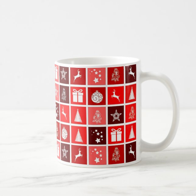 Modern Red Christmas Grid Pattern Minimalist  Coffee Mug (Right)