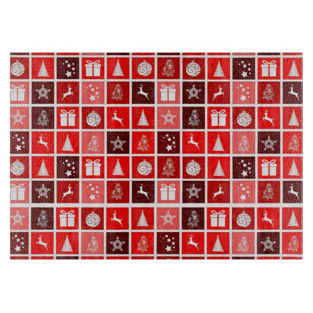 Modern Red Christmas Grid Pattern Minimalist  Cutting Board (Front)