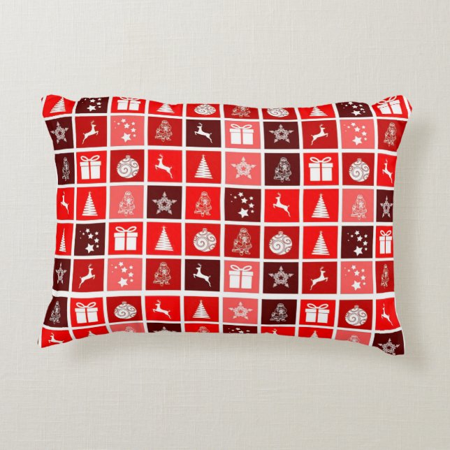 Modern Red Christmas Grid Pattern Minimalist  Decorative Cushion (Back)
