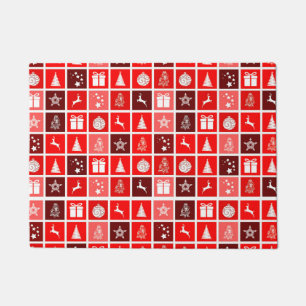 Modern Red Christmas Grid Pattern Minimalist  Doormat