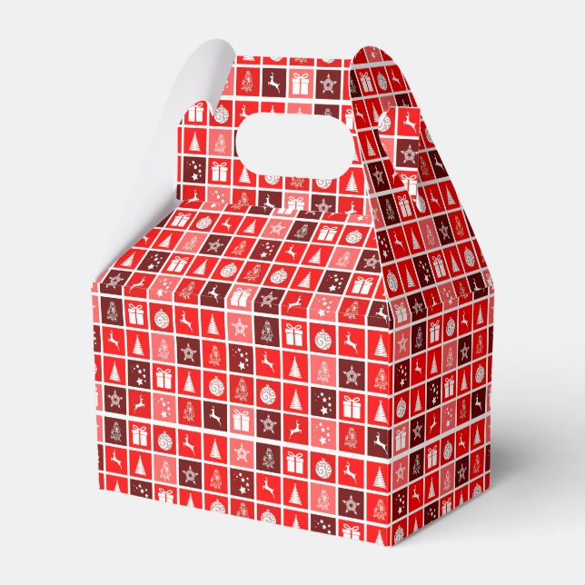 Modern Red Christmas Grid Pattern Minimalist  Favour Box (Front Side)