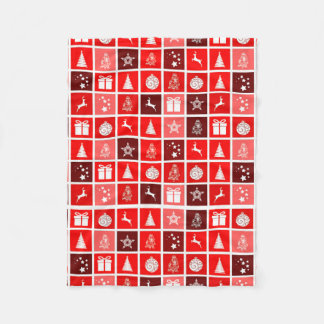 Modern Red Christmas Grid Pattern Minimalist  Fleece Blanket