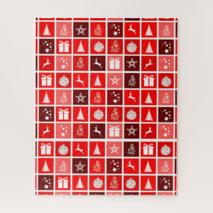 Modern Red Christmas Grid Pattern Minimalist  Jigsaw Puzzle