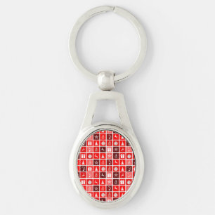 Modern Red Christmas Grid Pattern Minimalist  Key Ring