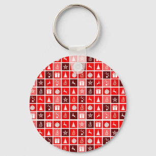 Modern Red Christmas Grid Pattern Minimalist  Key Ring