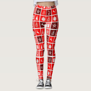Modern Red Christmas Grid Pattern Minimalist  Leggings