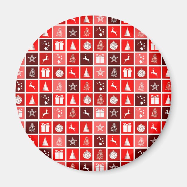 Modern Red Christmas Grid Pattern Minimalist  Magnet (Front)
