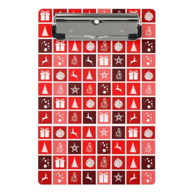 Modern Red Christmas Grid Pattern Minimalist  Mini Clipboard (Front)