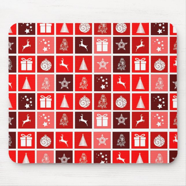 Modern Red Christmas Grid Pattern Minimalist  Mouse Mat (Front)