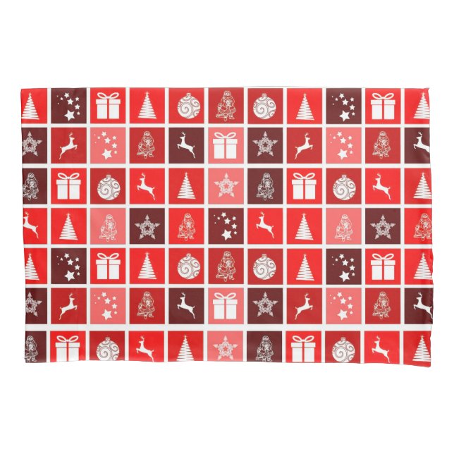 Modern Red Christmas Grid Pattern Minimalist  Pillowcase (Front)