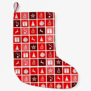 Modern Red Christmas Grid Pattern Minimalist  Small Christmas Stocking