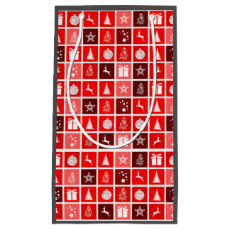 Modern Red Christmas Grid Pattern Minimalist  Small Gift Bag