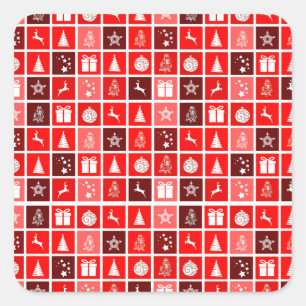 Modern Red Christmas Grid Pattern Minimalist  Square Sticker