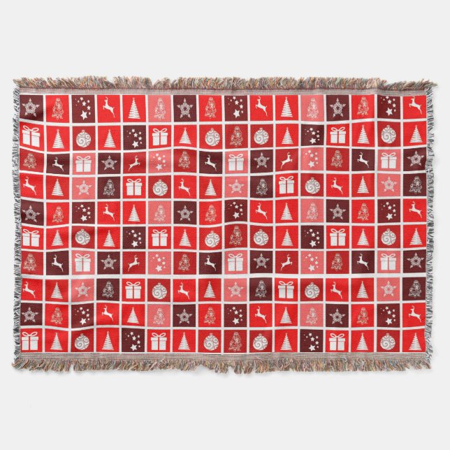Modern Red Christmas Grid Pattern Minimalist  Throw Blanket (Front)
