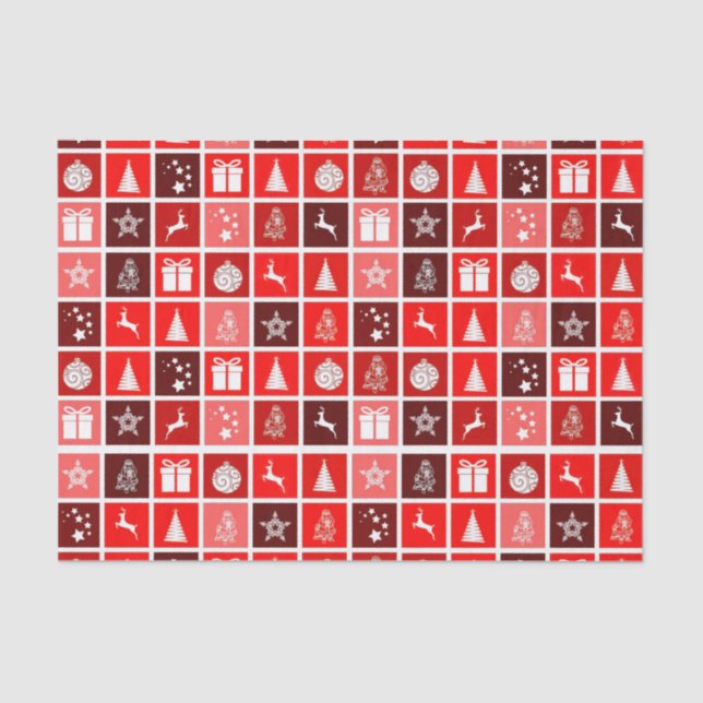 Modern Red Christmas Grid Pattern Minimalist  Tissue Paper (Front)
