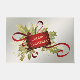 Modern Red Christmas Holiday Doormat