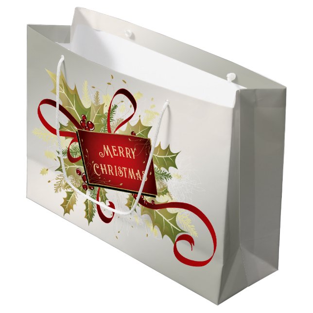 Modern Red Christmas Holiday Gift Bag (Front Angled)