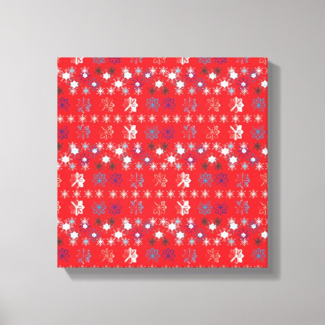 Modern Red Christmas Holiday snowflake pattern Canvas Print (Front)