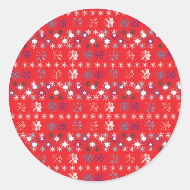 Modern Red Christmas Holiday snowflake pattern Classic Round Sticker (Front)