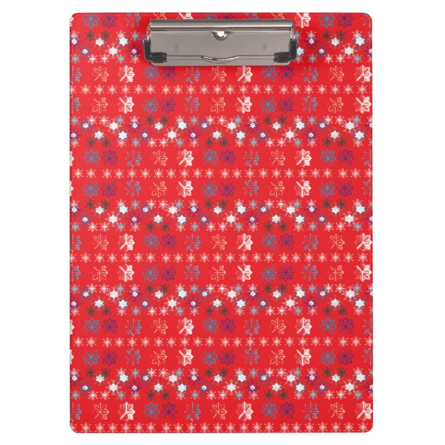 Modern Red Christmas Holiday snowflake pattern Clipboard (Front)
