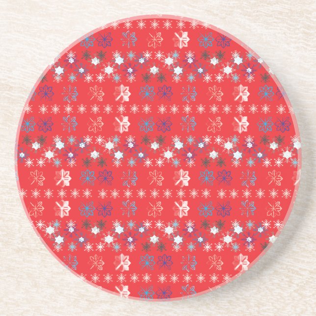 Modern Red Christmas Holiday snowflake pattern Coaster (Front)