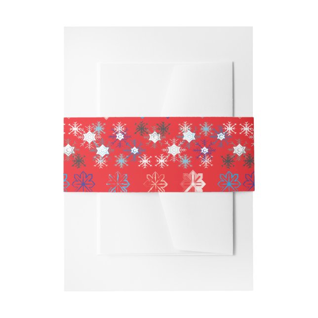 Modern Red Christmas Holiday snowflake pattern Invitation Belly Band (Front Example)