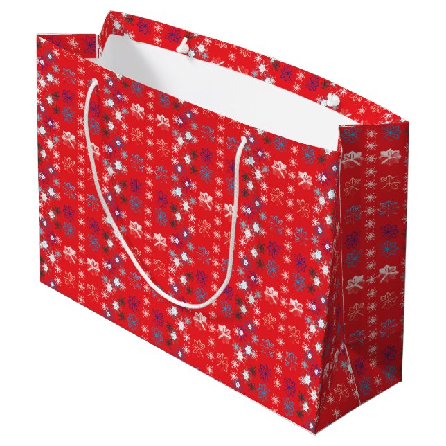 Modern Red Christmas Holiday snowflake pattern Large Gift Bag (Back Angled)
