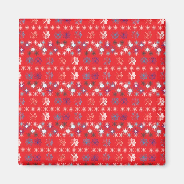 Modern Red Christmas Holiday snowflake pattern Magnet (Front)
