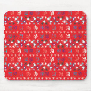 Modern Red Christmas Holiday snowflake pattern Mouse Mat