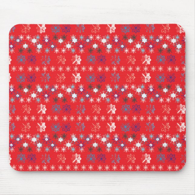 Modern Red Christmas Holiday snowflake pattern Mouse Mat (Front)
