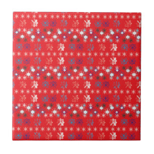 Modern Red Christmas Holiday snowflake pattern Tile