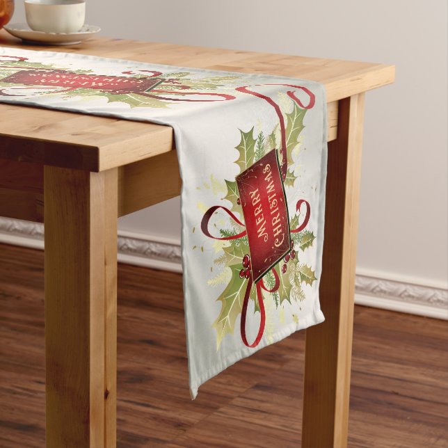 Modern Red Christmas Holiday Table Runner (In Situ)