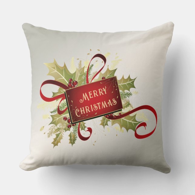 Modern Red Christmas Holiday Throw Pillow (Front)