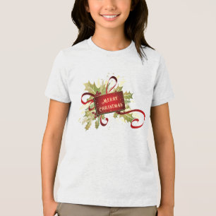 Modern Red Christmas Holiday Tri-Blend Shirt