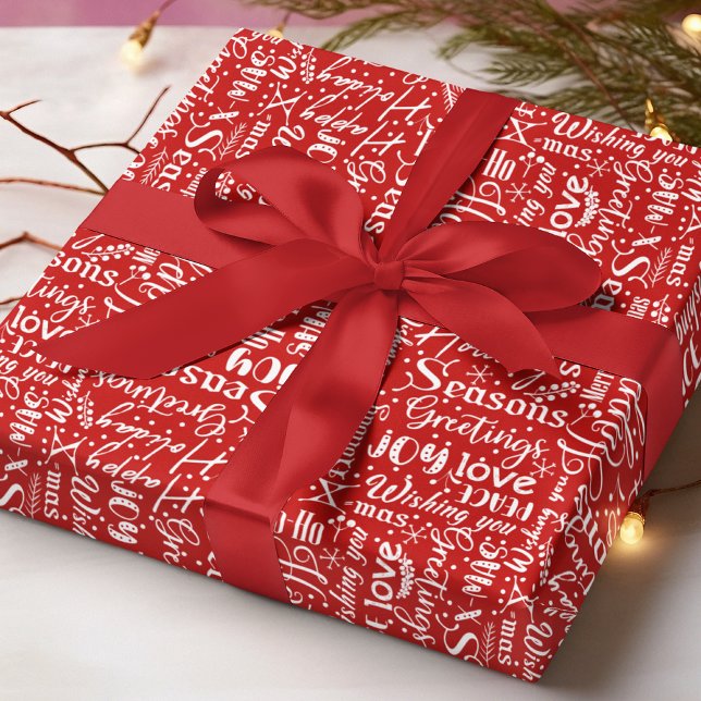 Modern Red Christmas Holiday Typography Wrapping Paper (Creator Uploaded)