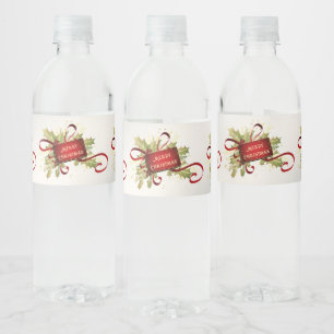 Modern Red Christmas Holiday Water Bottle Label