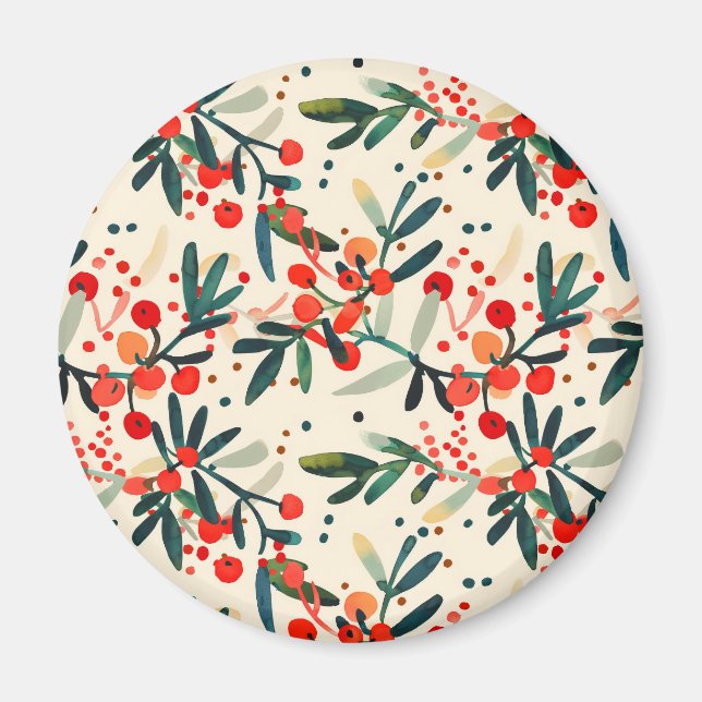 Modern Red Christmas Holly Berries Magnet (Front)