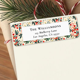 Modern Red Christmas Holly Berries Return Address