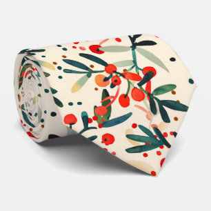 Modern Red Christmas Holly Berries Tie