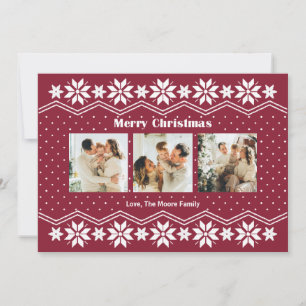 Modern Red Christmas Sweater 3 Photo Collage Holiday Card